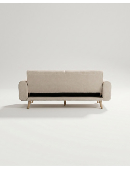 Sofá Cama Nórdico Beige con Detalles en Madera | Muebles Rey