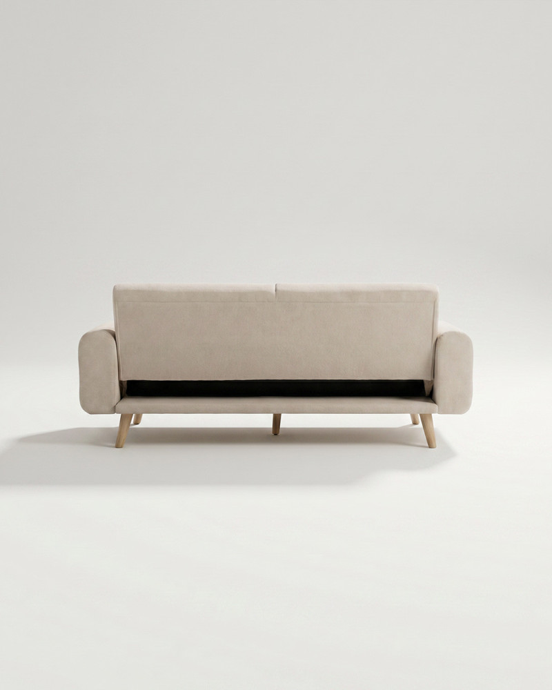 Sofá Cama Nórdico Beige con Detalles en Madera | Muebles Rey