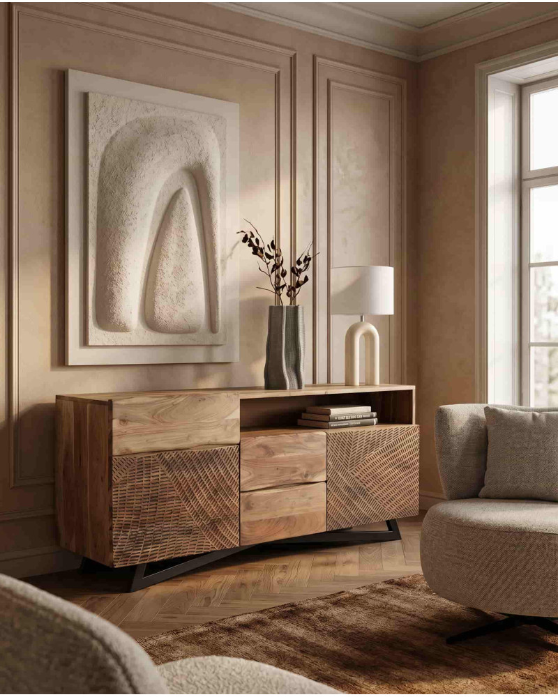 Aparador en madera de acacia JACKIE foto decorada