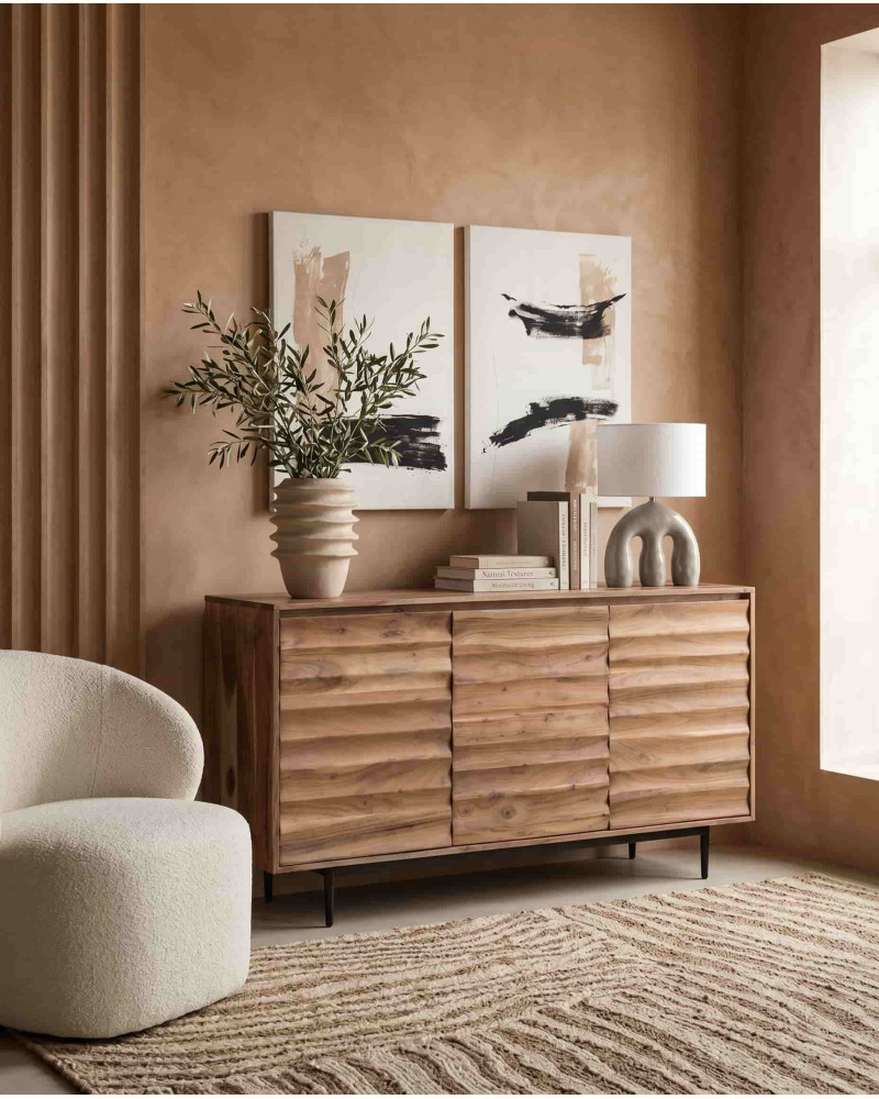 Aparador en madera de acacia LANDI foto decorada