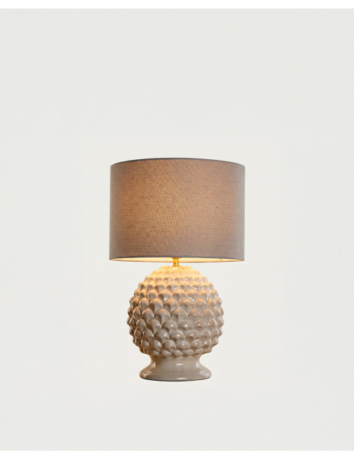Lámpara mesa gres piña blanco NIRVA vista frontal iluminada