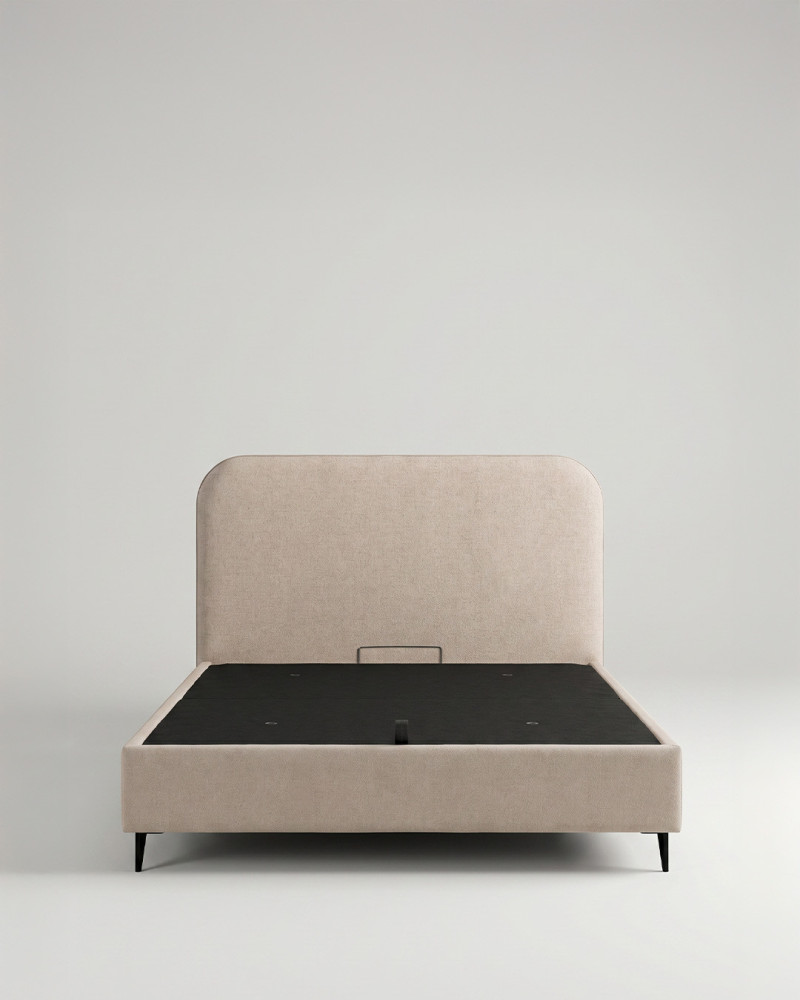 Cama tapizada elegante SAVEN vista frontal beige
