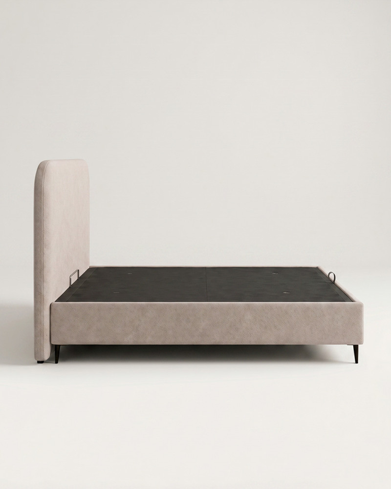 Cama tapizada elegante SAVEN vista lateral beige