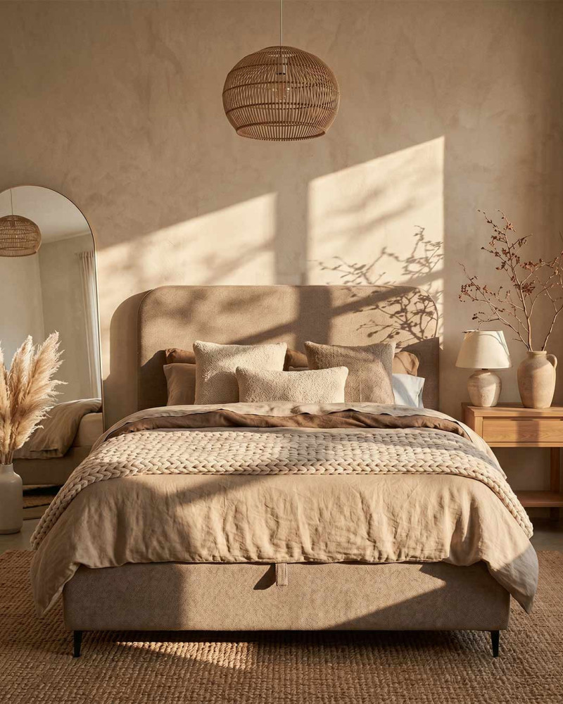Cama tapizada elegante SAVEN vista decorada piedra