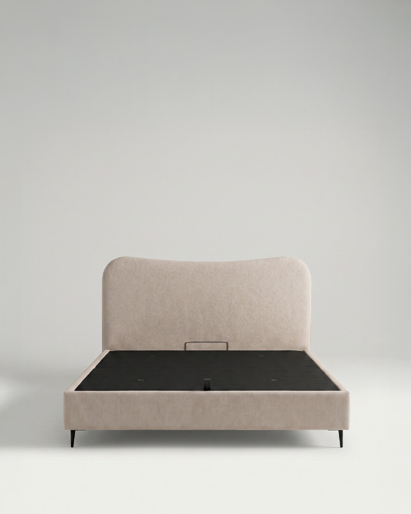 Cama tapizada con canapé con patas ORENZA vista frontal
