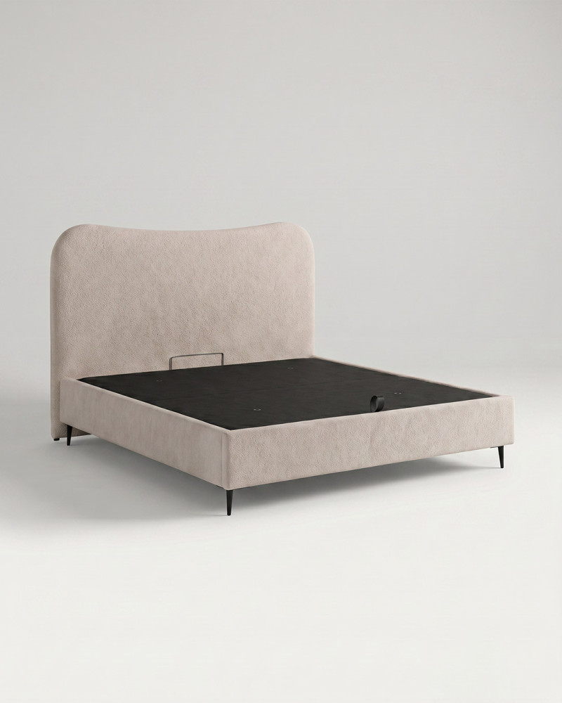 Cama tapizada con canapé con patas ORENZA vista 3/4