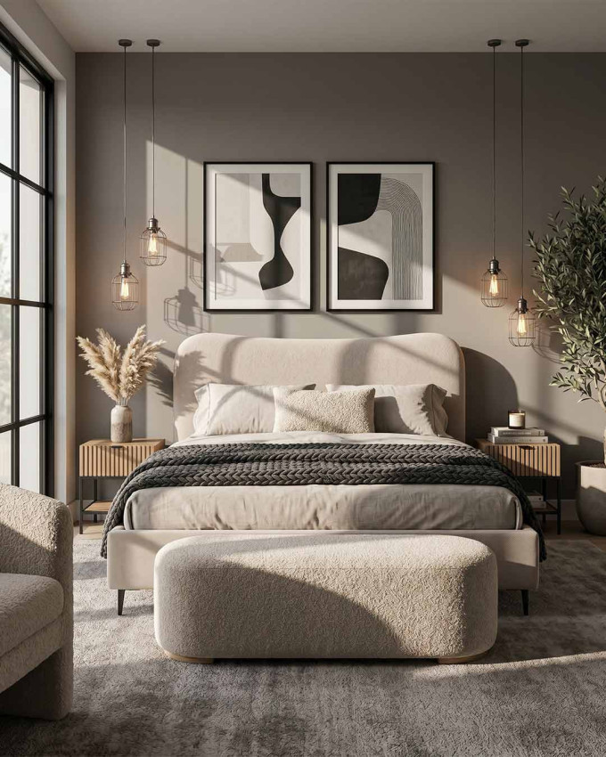 Cama tapizada con canapé con patas ORENZA