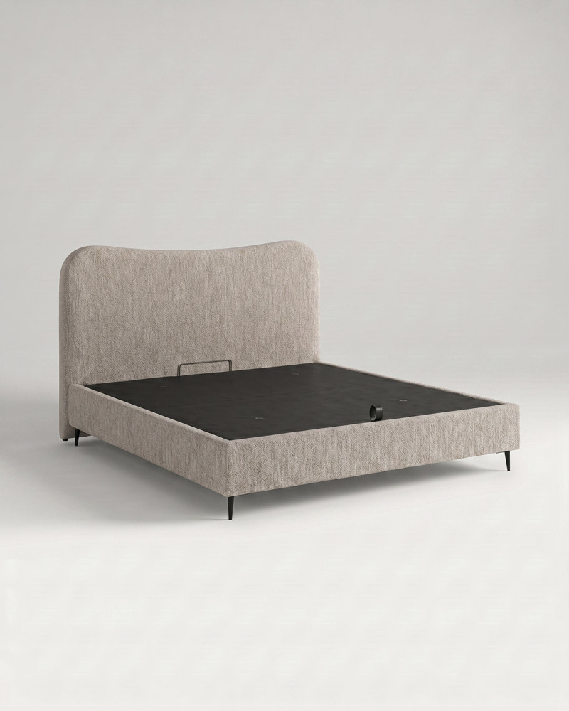 Cama tapizada con canapé con patas ORENZA vista 3/4 raisa2