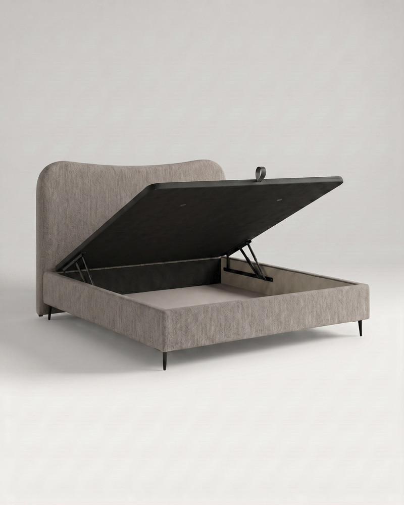 Cama tapizada con canapé con patas ORENZA vista 3/4 abierto canape raisa2