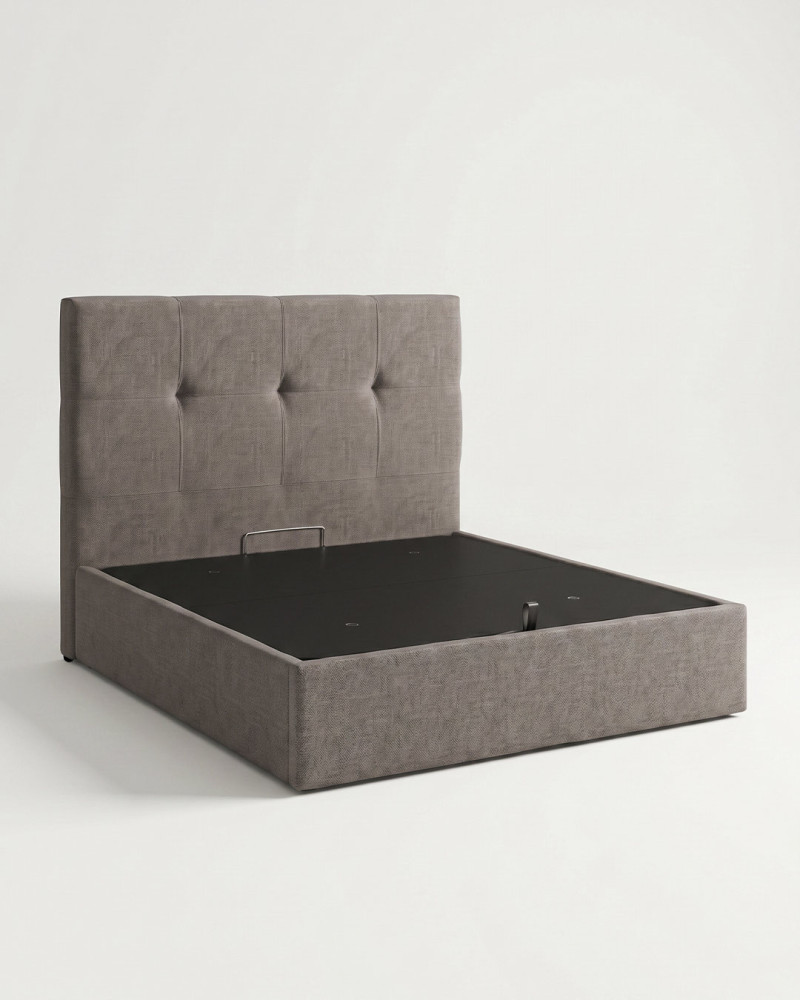 Cama tapizada NILVA vista 3/4 piedra