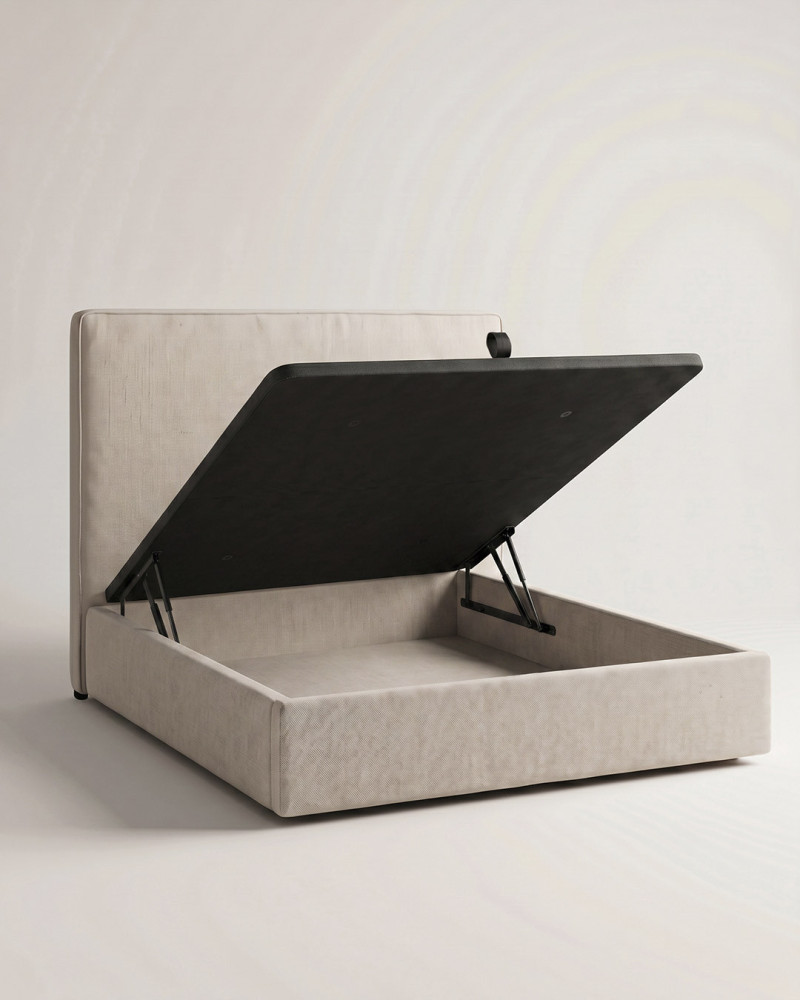 Cama tapizada con canapé VENARO vista 3/4 canape abierto