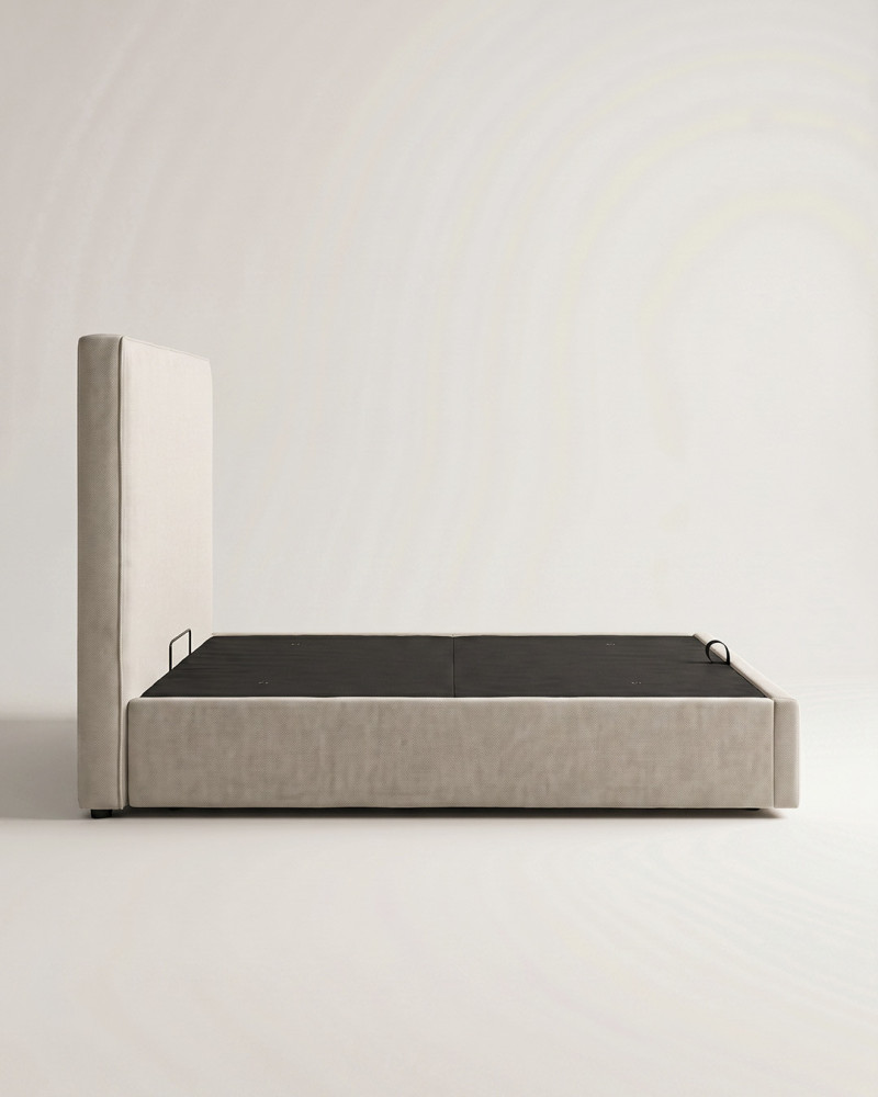 Cama tapizada con canapé VENARO vista lateral