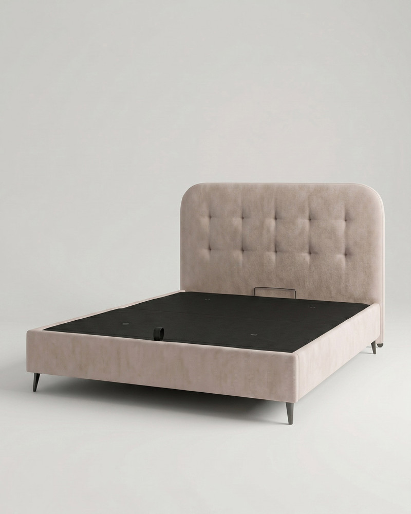 Cama tapizada con canapé con patas OLVIA vista 3/4