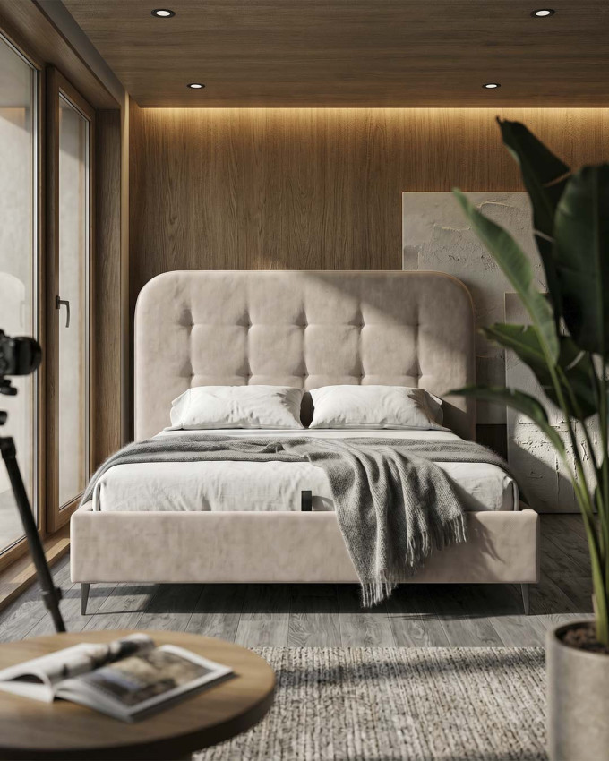 Cama tapizada con canapé con patas OLVIA