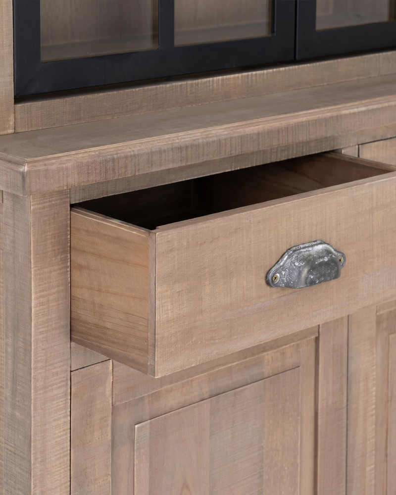 Vitrina en madera de pino AUDREY vista de detalle al cajon de la vitrina