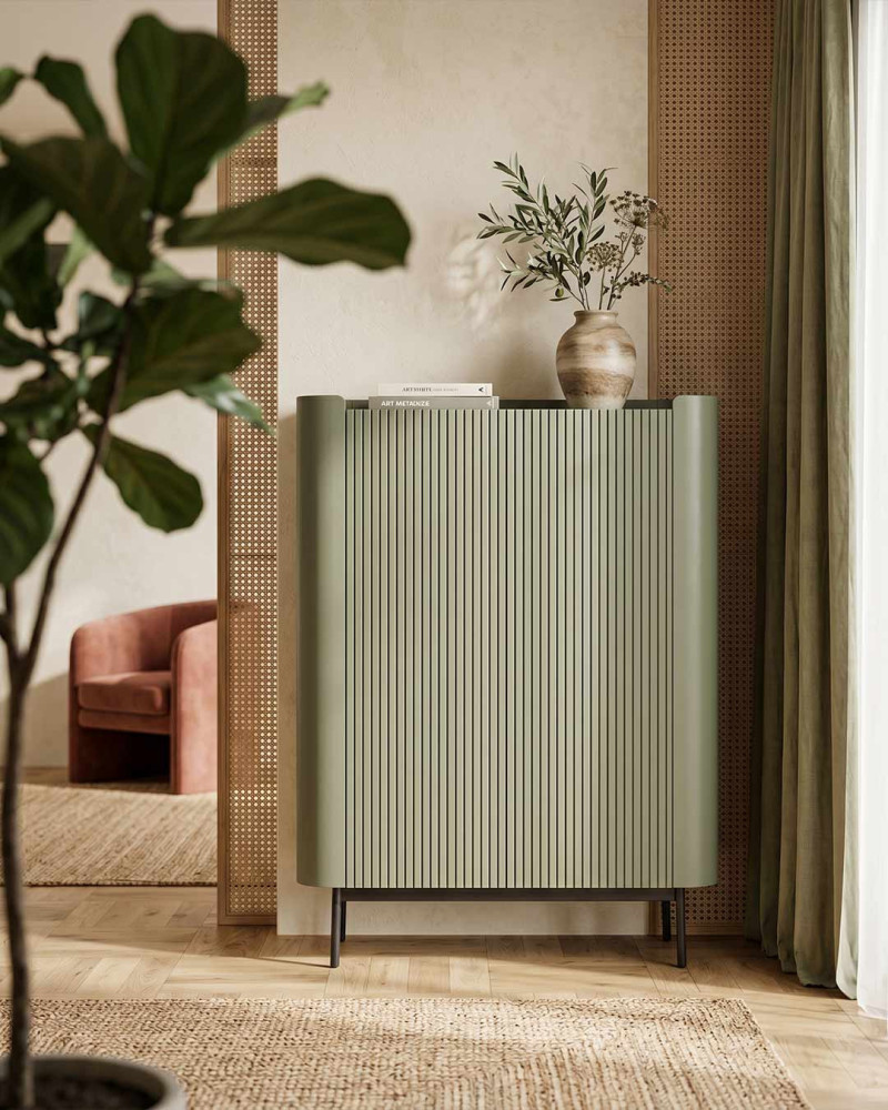 Mueble auxiliar INKU vista ambiente frontal verde