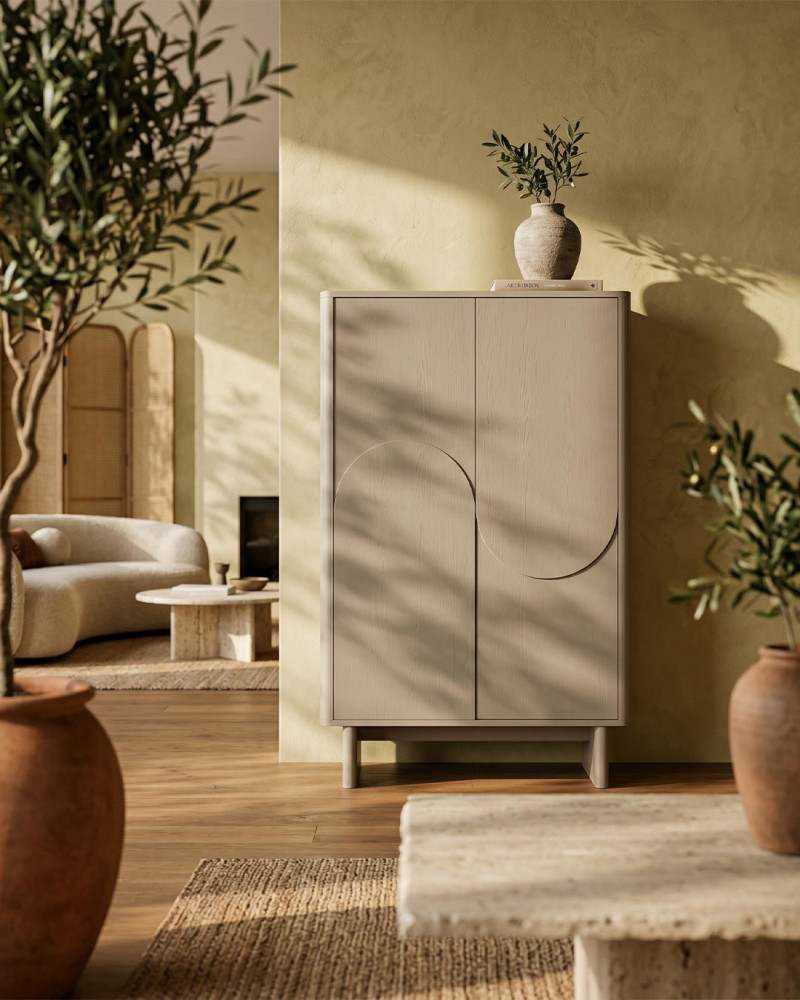 Mueble auxiliar SAMIR vista decorada frontal beige