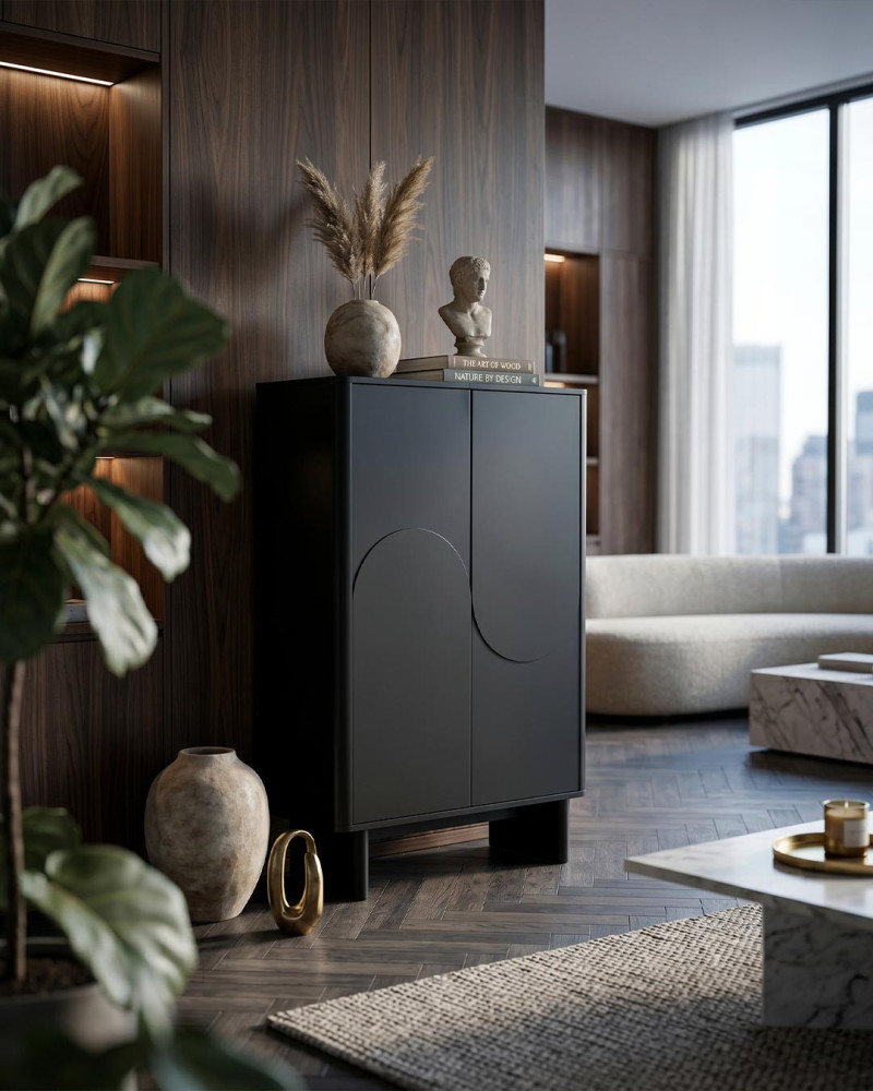 Mueble auxiliar SAMIR vista decorada de 3/4 estilo tenue negro