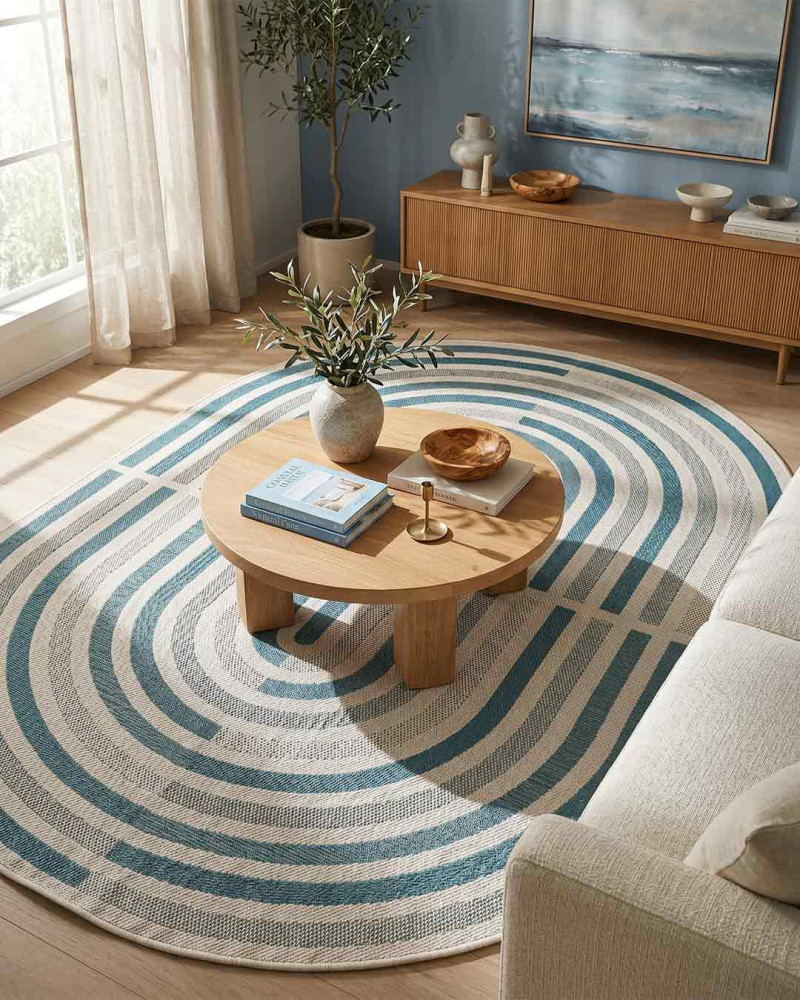 Alfombra verde azul beige ANOUR ambiente