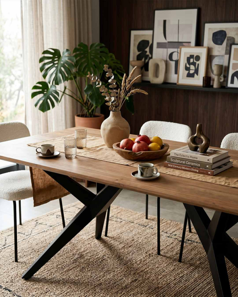 Mesa de comedor KELMAN vista decorada detallada