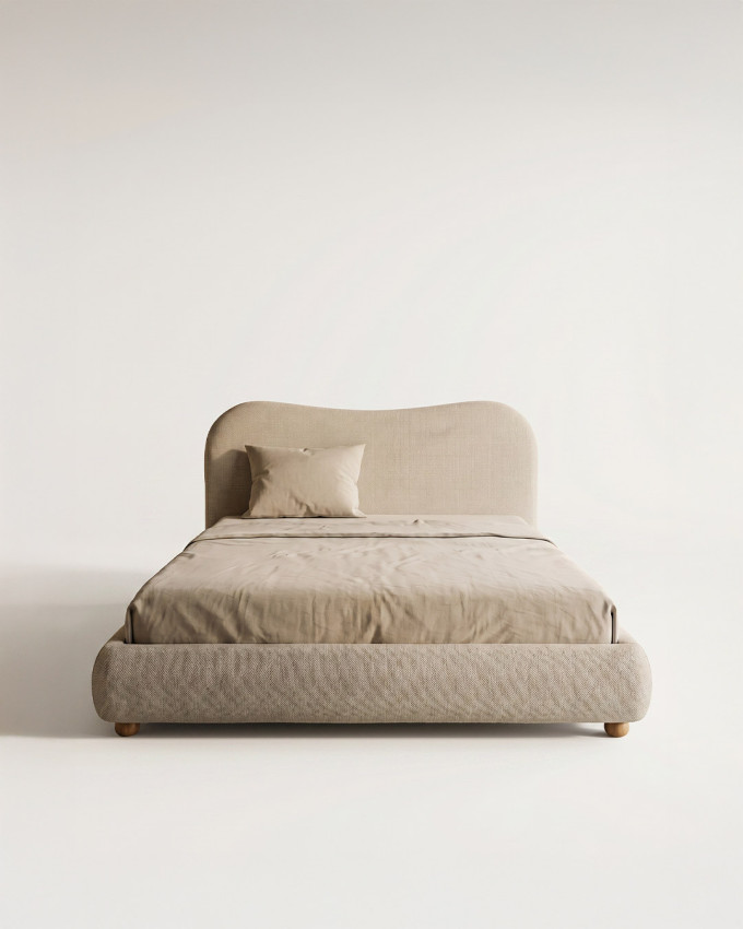 Cama tapizada en tejido beige CARVEN