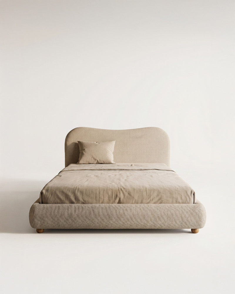 Cama Tapizada Beige CARVEN | Rey Home