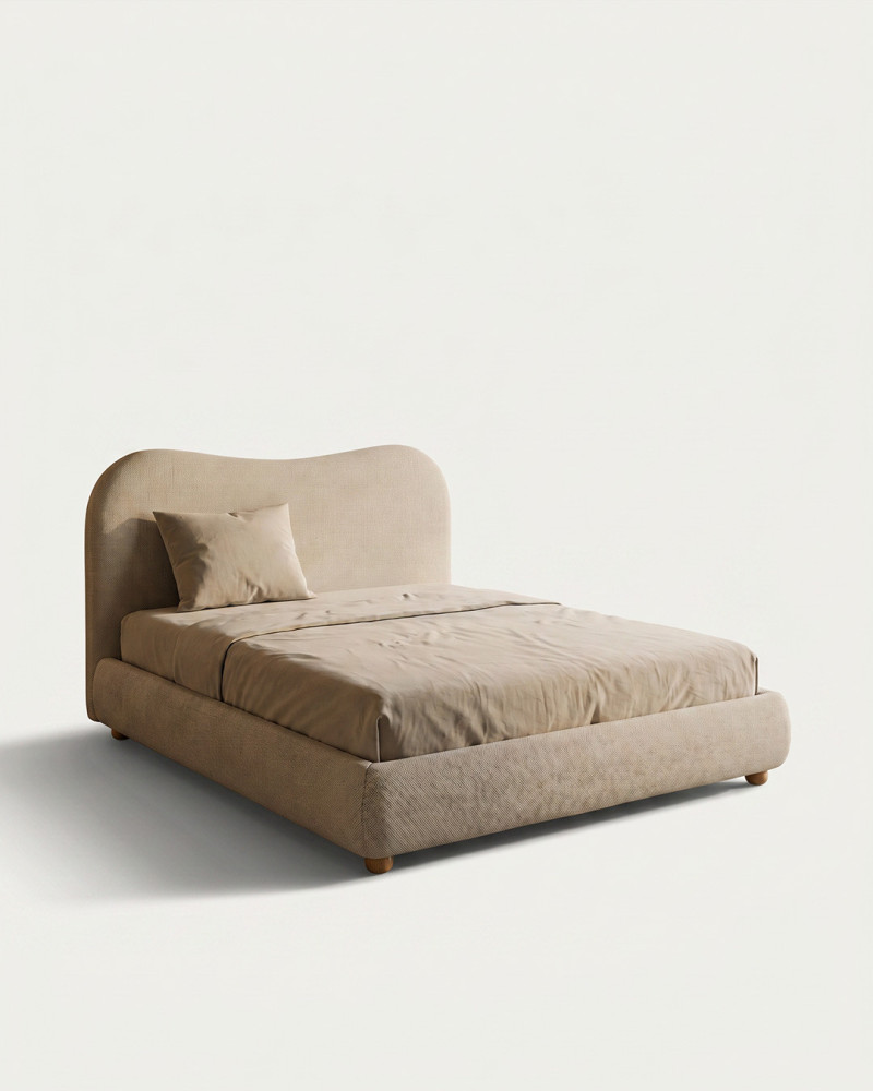 Cama Tapizada Beige CARVEN | Rey Home