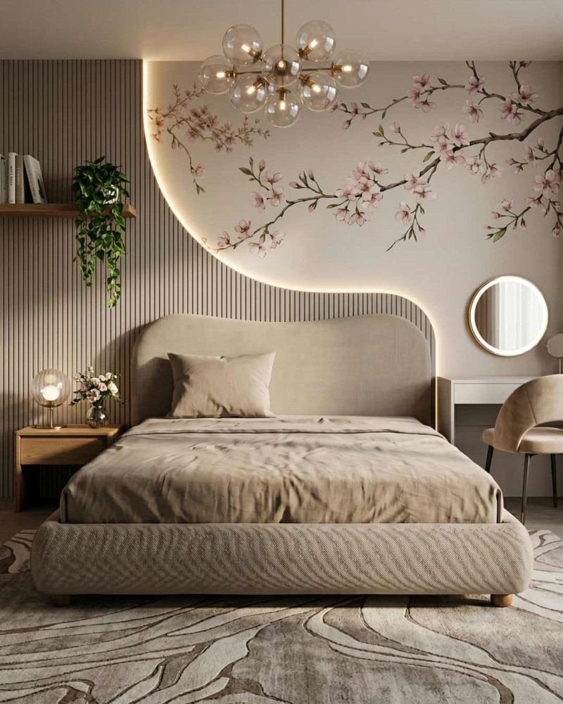 Cama Tapizada Beige CARVEN | Rey Home