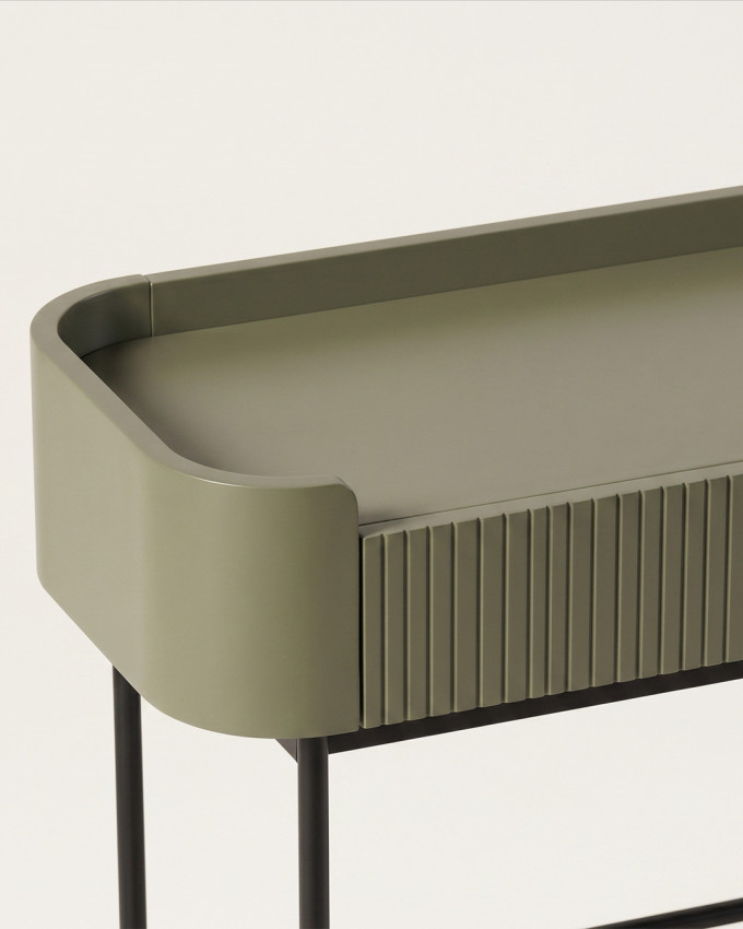 Recibidor con patas alta metálicas DREVA vista de detalle de la perte superior verde