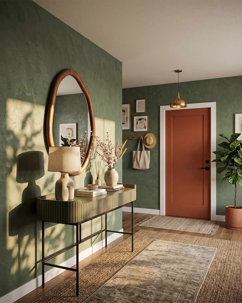 Recibidor con patas alta metálicas DREVA vista decorada 1 verde