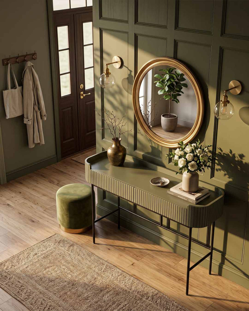 Recibidor con patas alta metálicas DREVA vista decorada 2 verde