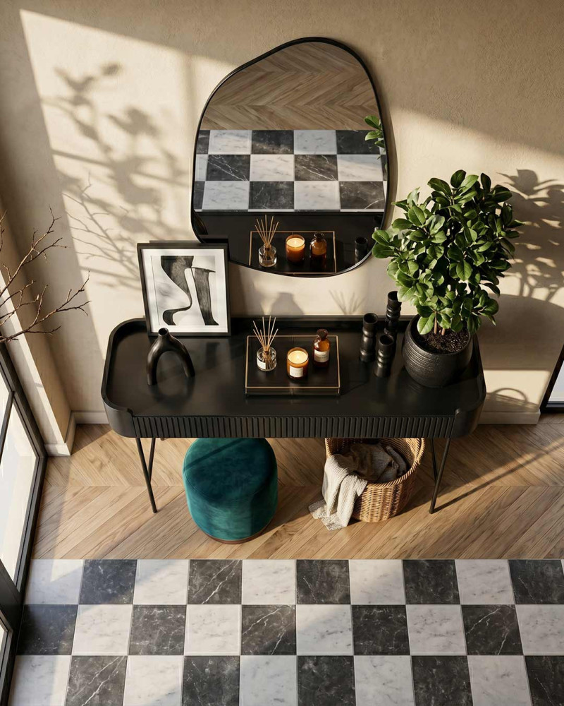 Recibidor con patas alta metálicas DREVA vista decorada 2 negro