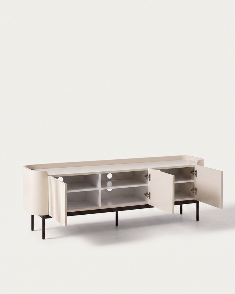 Mueble TV SEALA vista frontal abierto crema