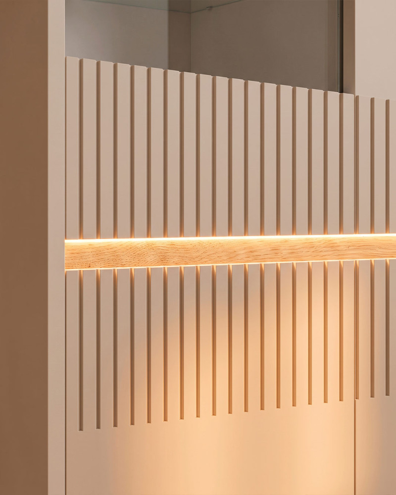 Vitrina bar 4 puertas con luces led integradas OSLO vista de detalle de la parte de diseño LED