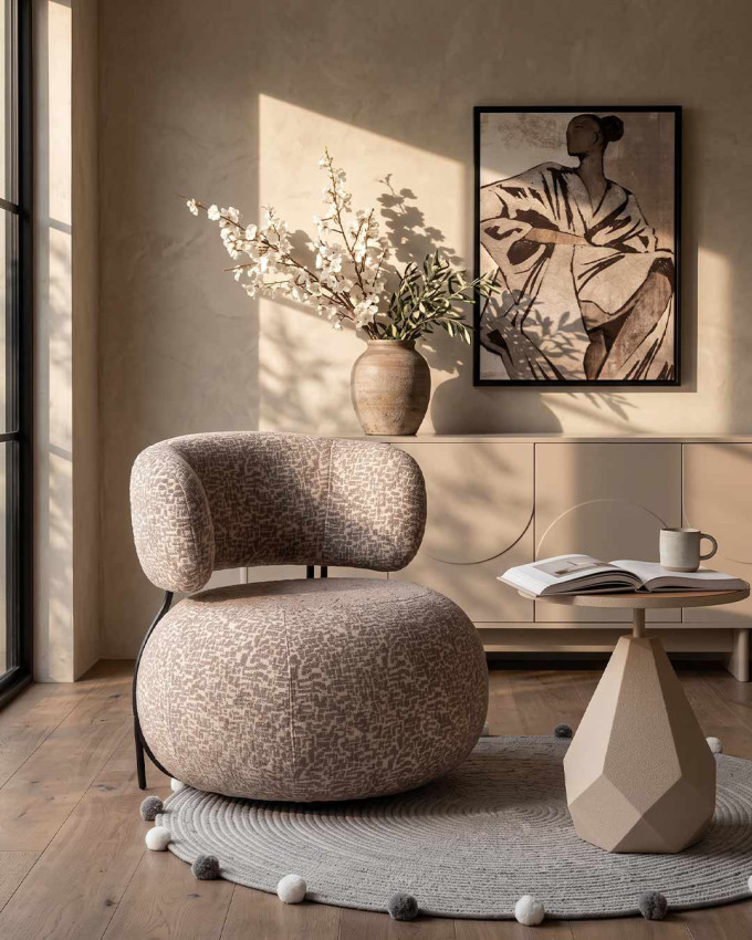 Sillon beige tejido metal NOLVEN
