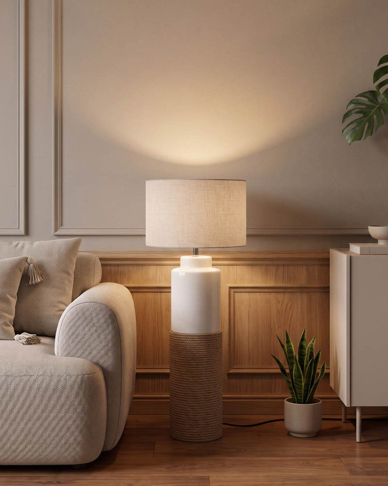 Lampara pie ceramica lino VELDEN | Rey Home