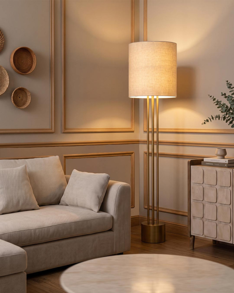 Lampara pie metal dorado MOLVEN | Rey Home
