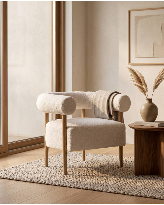 Butaca tapizad beige-madera  EVORA